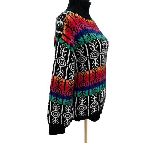 Vintage Ricki Black Knitted Fair Isle Nordic Mock Neck Sweater Small - Picture 3 of 6